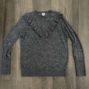 Ruffle detail crew neck sweater